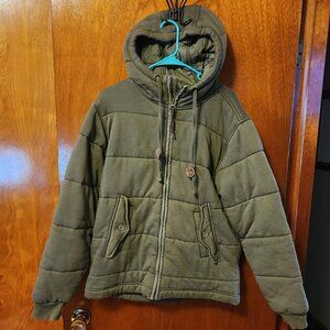 Women's Medium Bob Timberlake Green Quilted Heavy Hooded Full Zip Coat